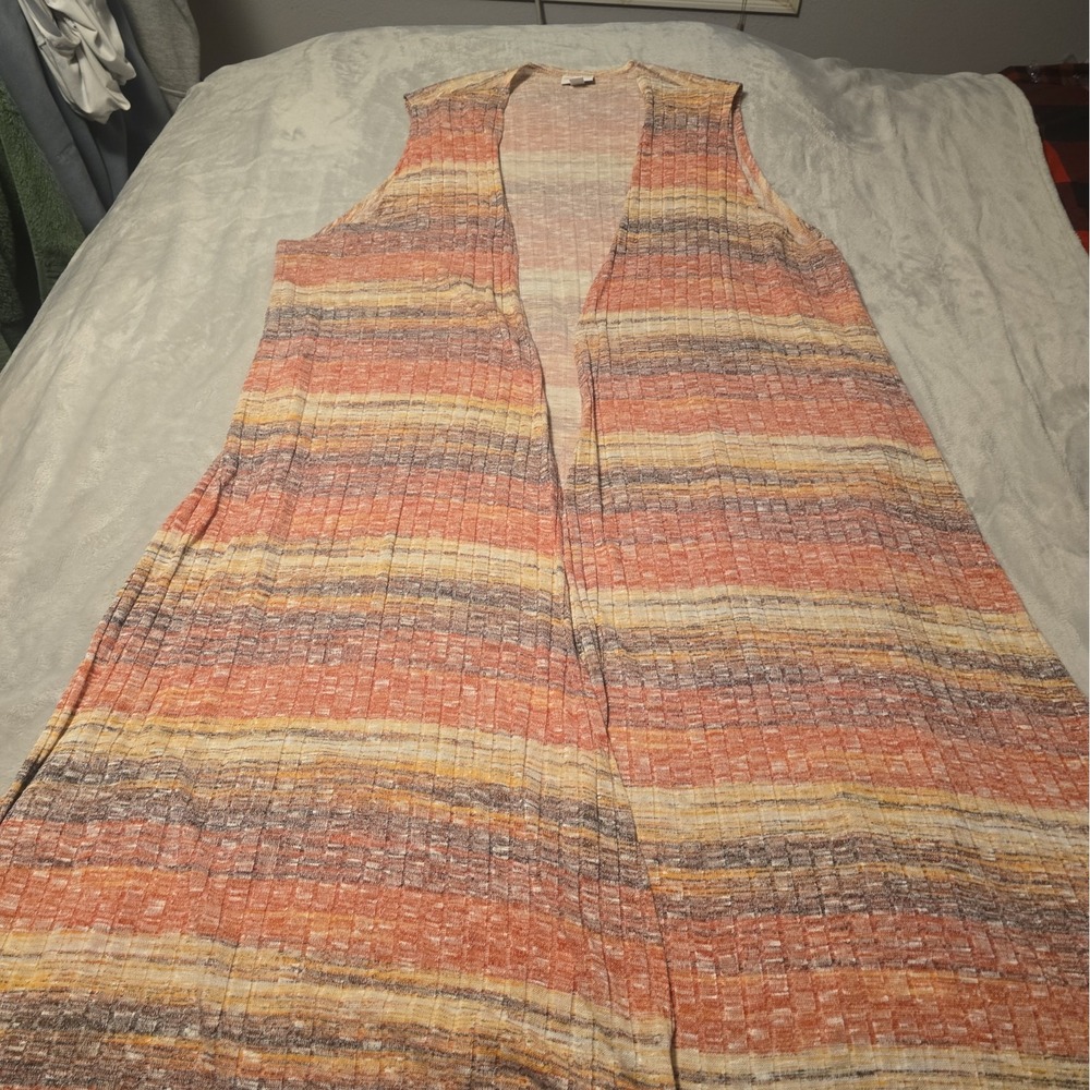 LuLaRoe Small Sleeveless Long Duster Horizontal Stripes Fall/Winter Colors Boho